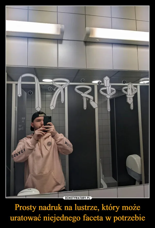 
    Prosty nadruk na lustrze, który może uratować niejednego faceta w potrzebie