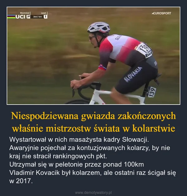 Niespodziewana gwiazda zakończonych właśnie mistrzostw świata w kolarstwie