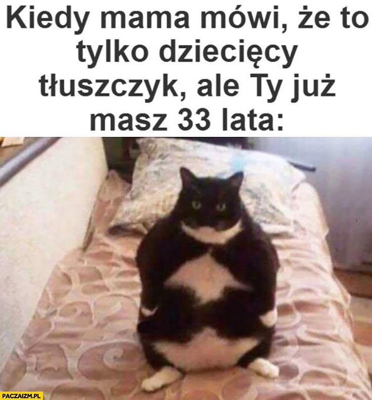 Kiedy mama mówi, że to tylko dziecięcy tłuszczyk, ale Ty już masz 33 lata gruby kot