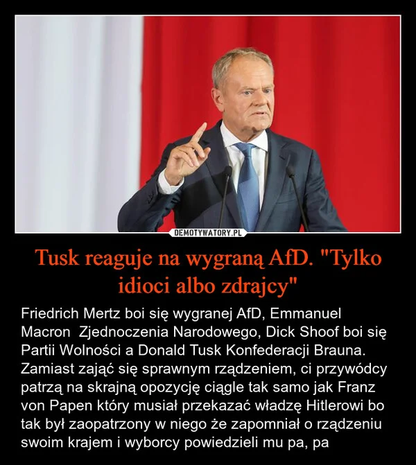Tusk reaguje na wygraną AfD. 