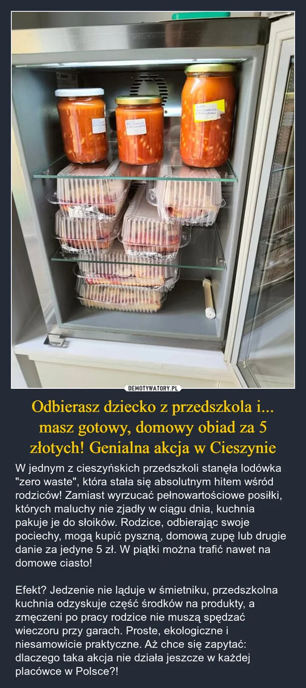 Odbierasz dziecko z przedszkola i... masz gotowy, domowy obiad za 5 złotych! Genialna akcja w Cieszynie