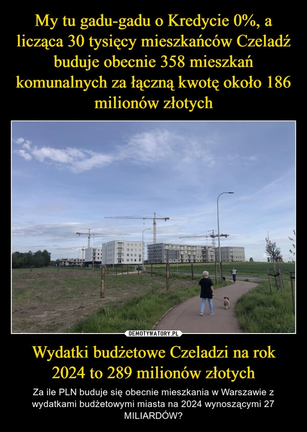 
    My tu gadu-gadu o Kredycie 0%, a licząca 30 tysięcy mieszkańców Czeladź buduje obecnie 358 mieszkań komunalnych za łączną kwotę około 186 milionów złotych Wydatki budżetowe Czeladzi na rok 2024 to 289 milionów złotych