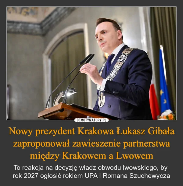 
    Nowy prezydent Krakowa Łukasz Gibała zaproponował zawieszenie partnerstwa między Krakowem a Lwowem