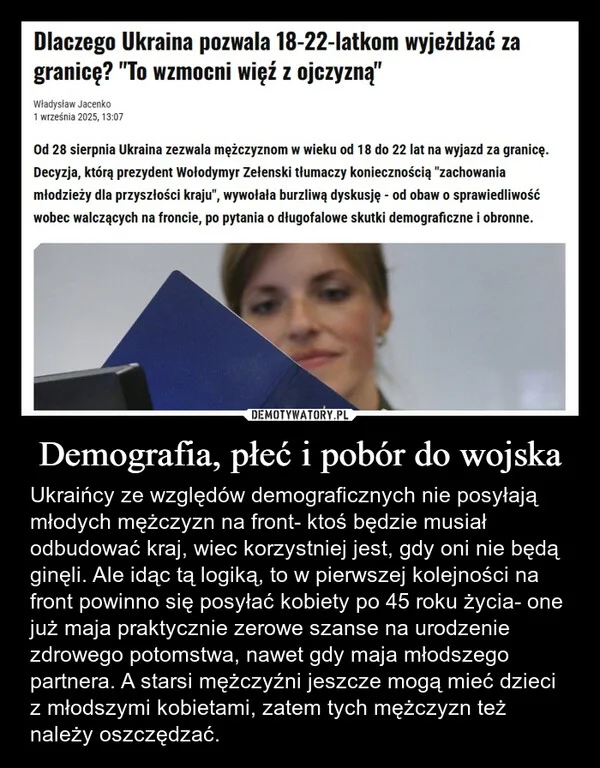 
    Demografia, płeć i pobór do wojska