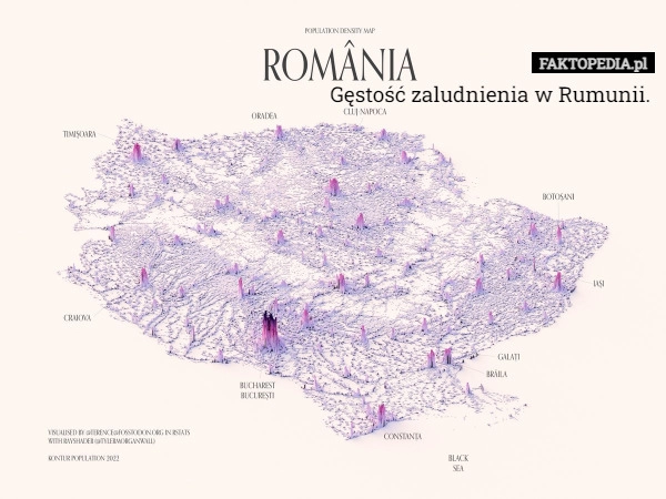 
    Gęstość zaludnienia w Rumunii.