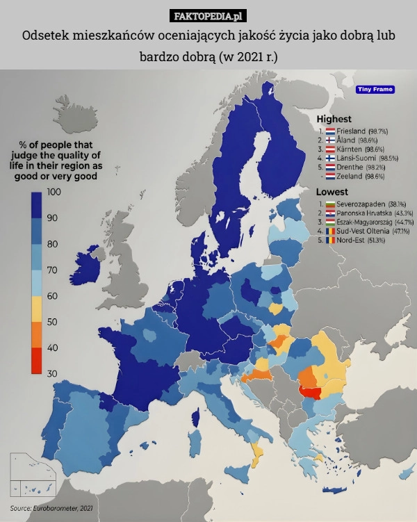 
    Odsetek mieszkańców oceniających jakość życia jako dobrą lub bardzo dobrą