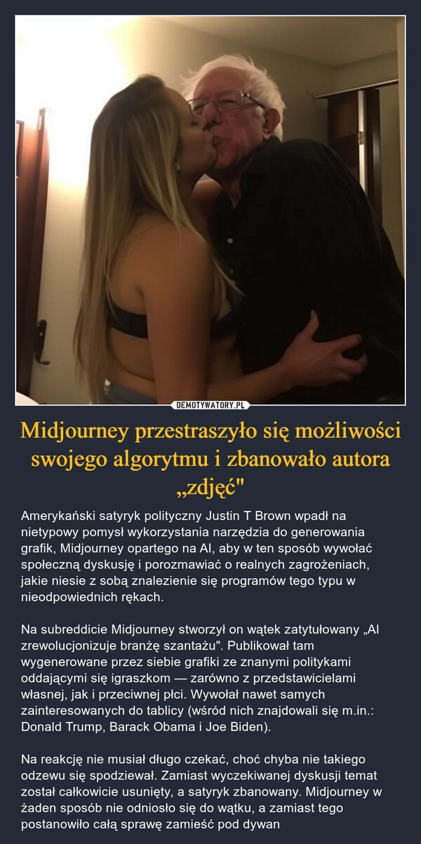 
    Midjourney przestraszyło się możliwości swojego algorytmu i zbanowało autora „zdjęć"