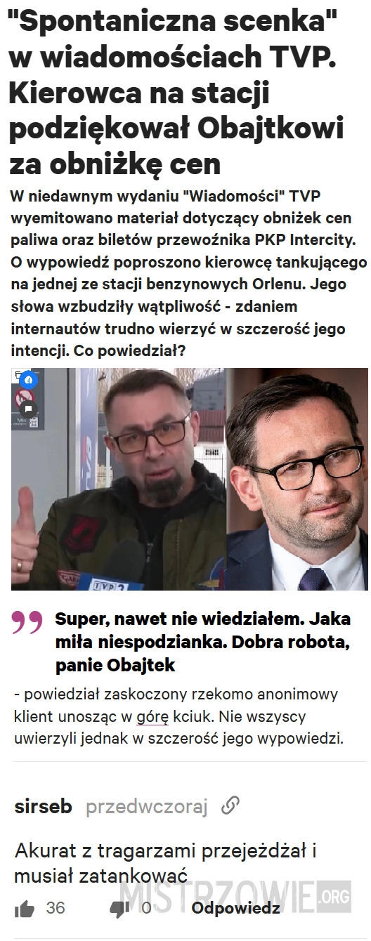 
    Podziękowania za obniżkę cen