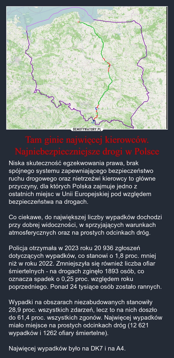 
    Tam ginie najwięcej kierowców. Najniebezpieczniejsze drogi w Polsce