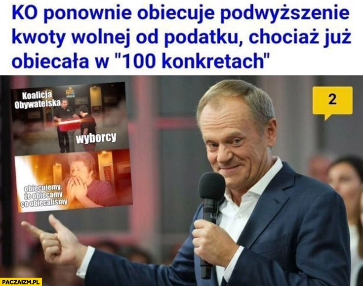
    KO ponownie obiecuje podwyższenie kwoty wolnej od podatku chociaż już to obiecała w 100 konkretach