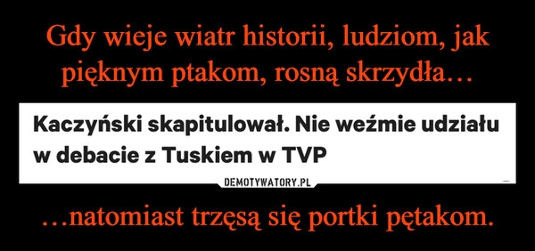 
    Gdy wieje wiatr historii, ludziom, jak pięknym ptakom, rosną skrzydła… …natomiast trzęsą się portki pętakom.