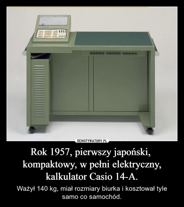 
    Rok 1957, pierwszy japoński,  kompaktowy, w pełni elektryczny, kalkulator Casio 14-A.