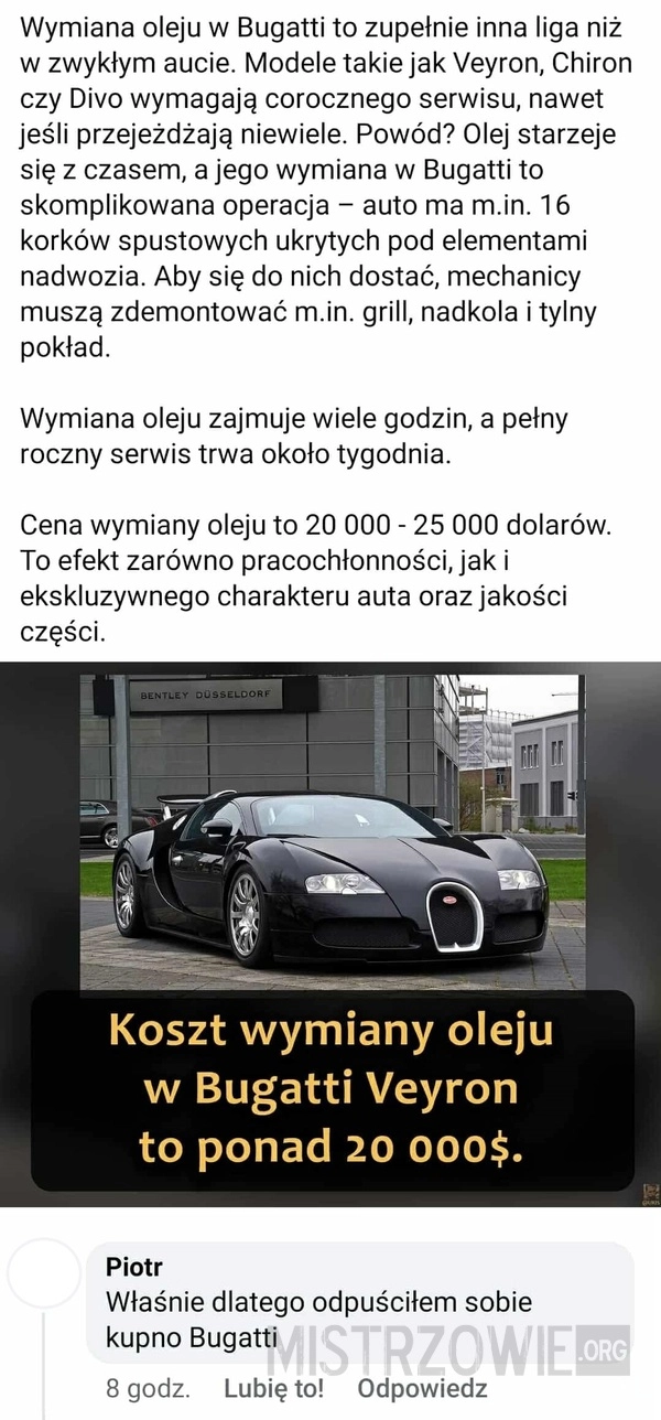 
    Wymiana oleju w Bugatti