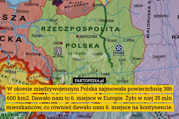 
    W okresie międzywojennym Polska zajmowała powierzchnię 386 600 km2. Dawało