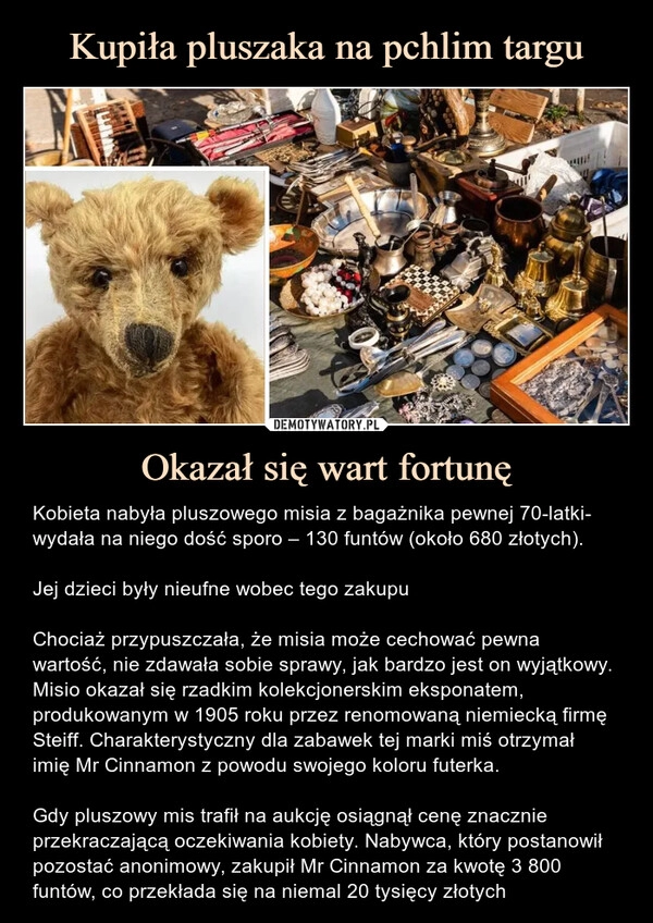 
    Kupiła pluszaka na pchlim targu Okazał się wart fortunę