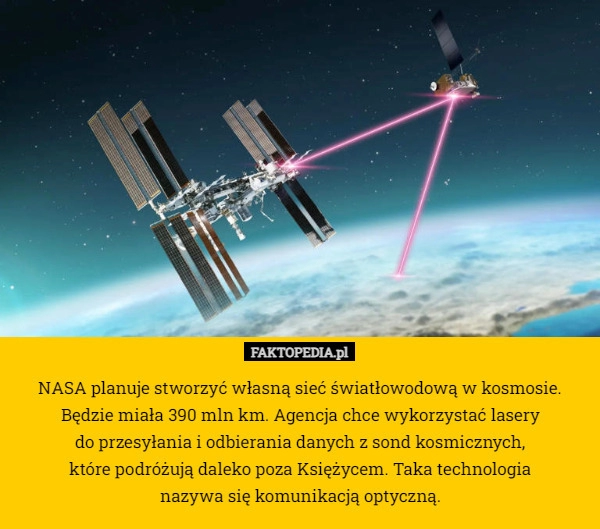 
    NASA planuje stworzyć własną sieć światłowodową w kosmosie. Będzie miała