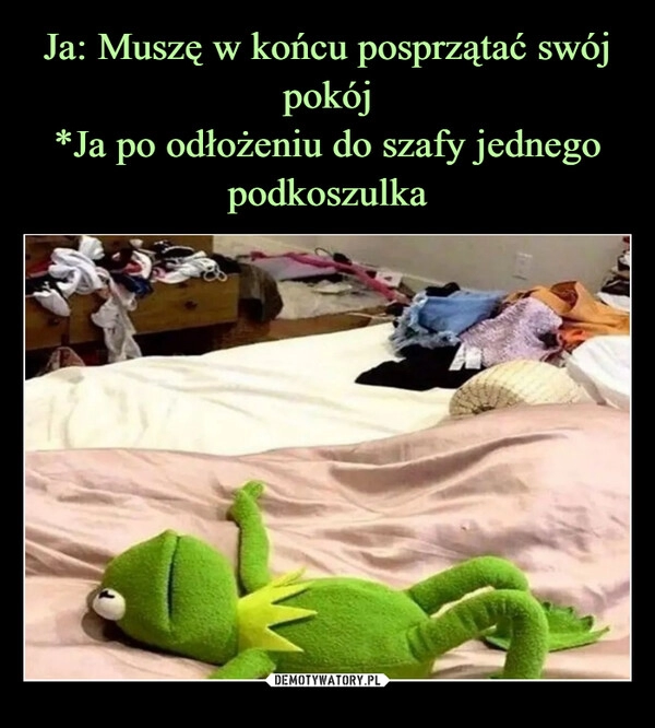 
    
Ja: Muszę w końcu posprzątać swój pokój
*Ja po odłożeniu do szafy jednego podkoszulka 