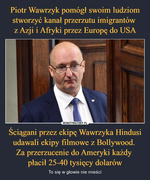 
    Piotr Wawrzyk pomógł swoim ludziom stworzyć kanał przerzutu imigrantów 
z Azji i Afryki przez Europę do USA Ściągani przez ekipę Wawrzyka Hindusi udawali ekipy filmowe z Bollywood. 
Za przerzucenie do Ameryki każdy 
płacił 25-40 tysięcy dolarów