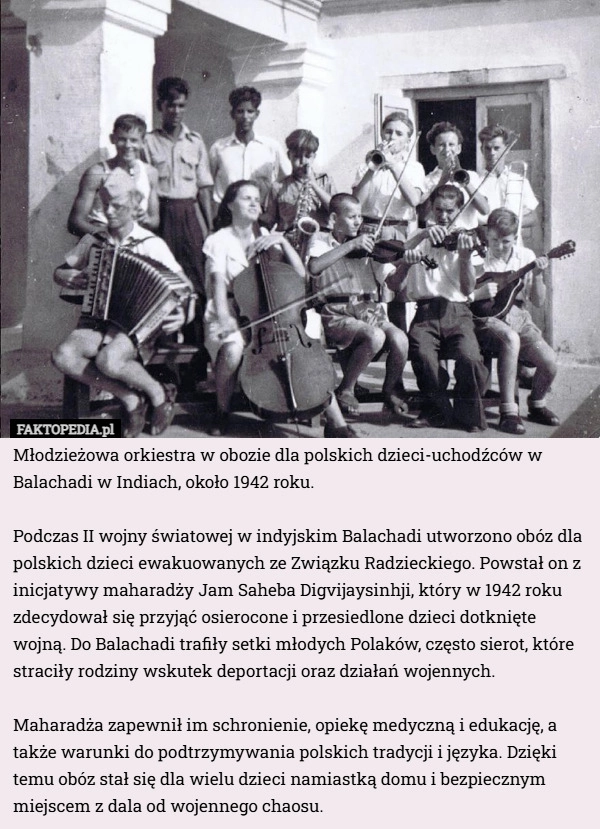
    Młodzieżowa orkiestra w obozie dla polskich dzieci-uchodźców w Balachadi...