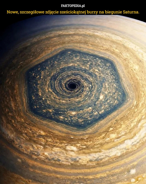 
    Nowe, szczegółowe zdjęcie sześciokątnej burzy na biegunie Saturna.