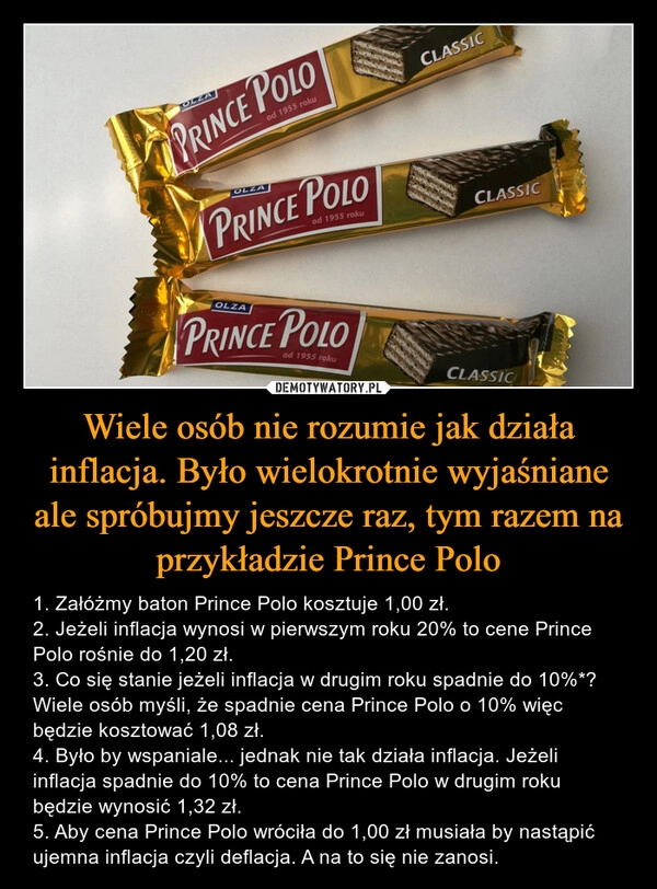 
    Wiele osób nie rozumie jak działa inflacja. Było wielokrotnie wyjaśniane ale spróbujmy jeszcze raz, tym razem na przykładzie Prince Polo