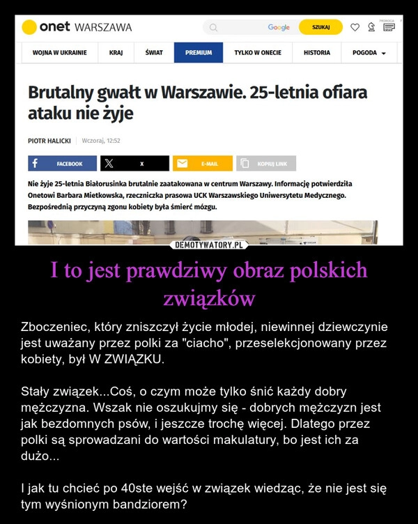 
    I to jest prawdziwy obraz polskich związków