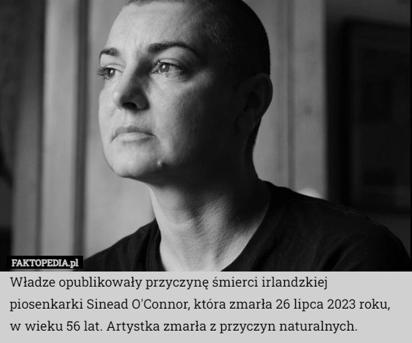 
    Władze opublikowały przyczynę śmierci irlandzkiej piosenkarki Sinead O'Connor,