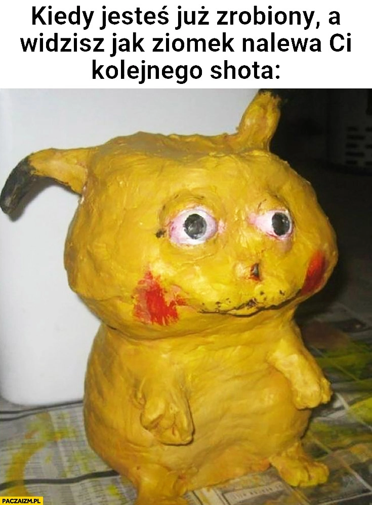 
    Kiedy jesteś już zrobiony, a widzisz jak ziomek nalewa Ci kolejnego shota Pikachu Pokemon