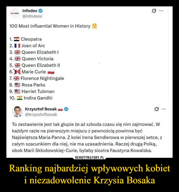 Ranking najbardziej wpływowych kobiet i niezadowolenie Krzysia Bosaka