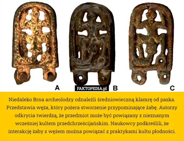 
    Niedaleko Brna archeolodzy odnaleźli średniowieczną klamrę od paska. Przedstawia