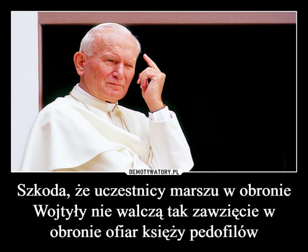 
    Szkoda, że uczestnicy marszu w obronie Wojtyły nie walczą tak zawzięcie w obronie ofiar księży pedofilów