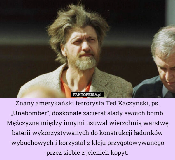 
    
			Znany amerykański terrorysta Ted Kaczynski, ps. „Unabomber”, doskonale zacierał					