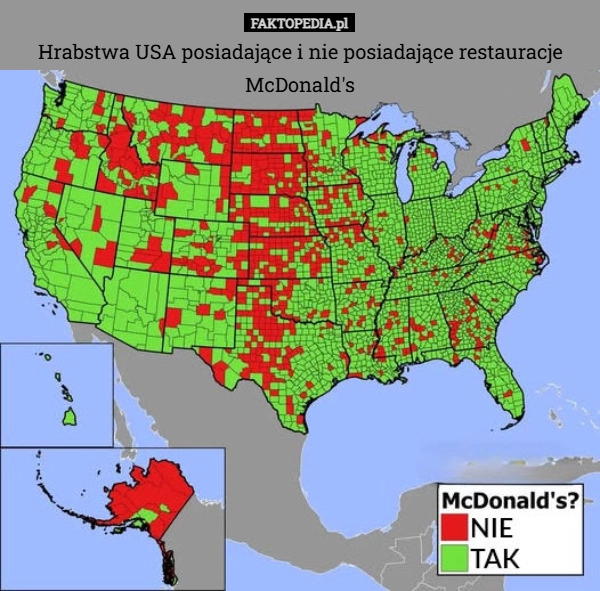 
    Hrabstwa USA posiadające i nie posiadające restauracje McDonald's