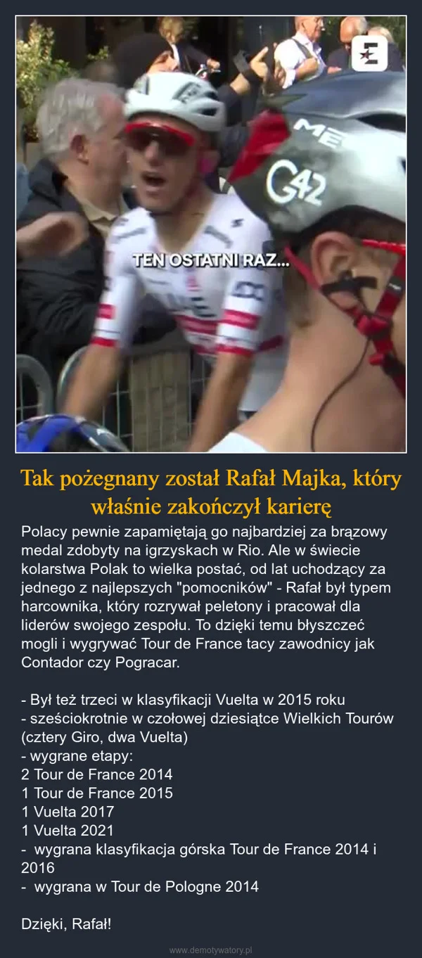 
    Tak pożegnany został Rafał Majka, który właśnie zakończył karierę