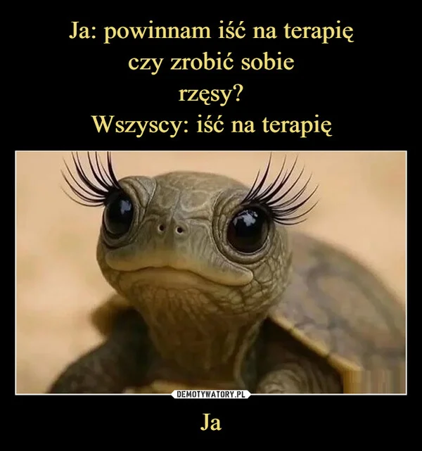 
    Ja: powinnam iść na terapię czy zrobić sobie rzęsy? Wszyscy: iść na terapię Ja