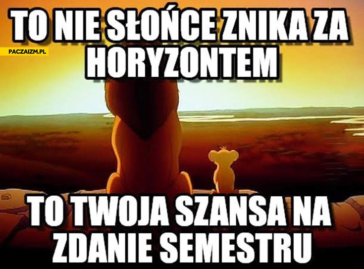 
    To nie słońce znika za horyzontem to Twoja szansa na zdanie semestru sesji Król Lew