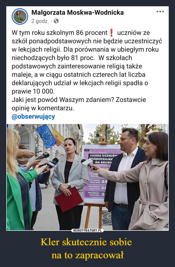 
    Kler skutecznie sobie 
na to zapracował