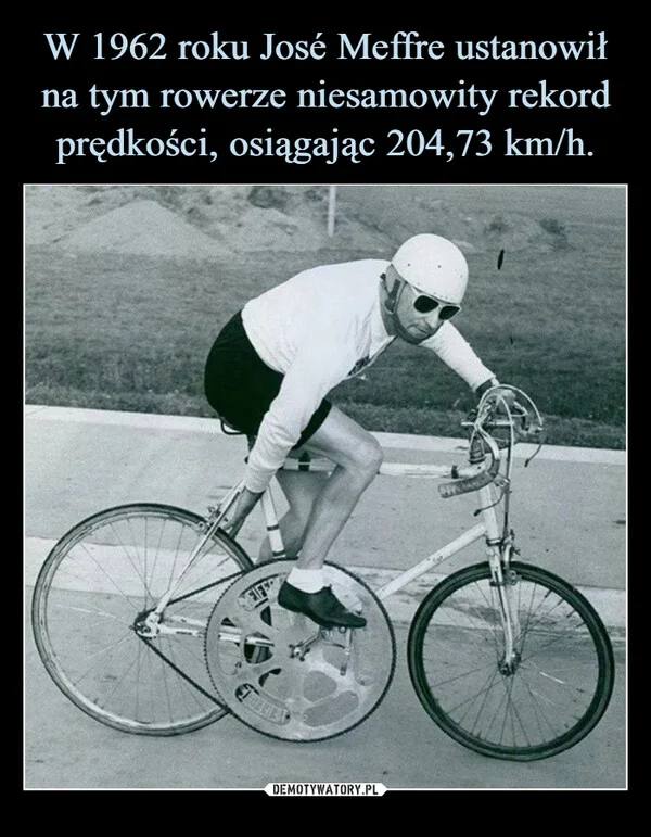 
    W 1962 roku José Meffre ustanowił na tym rowerze niesamowity rekord prędkości, osiągając 204,73 km/h.