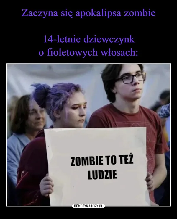 
    Zaczyna się apokalipsa zombie 14-letnie dziewczynk o fioletowych włosach: