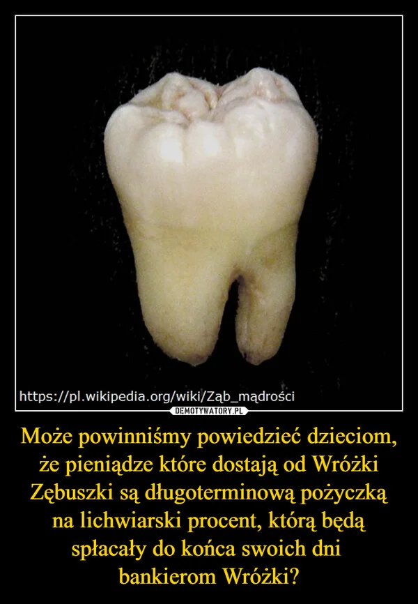 
    Może powinniśmy powiedzieć dzieciom, że pieniądze które dostają od Wróżki Zębuszki są długoterminową pożyczką na lichwiarski procent, którą będą spłacały do końca swoich dni bankierom Wróżki?