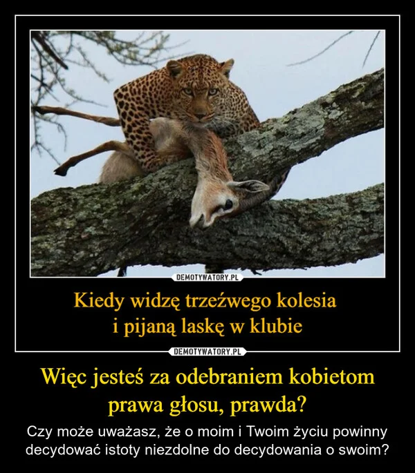 
    Więc jesteś za odebraniem kobietom prawa głosu, prawda?