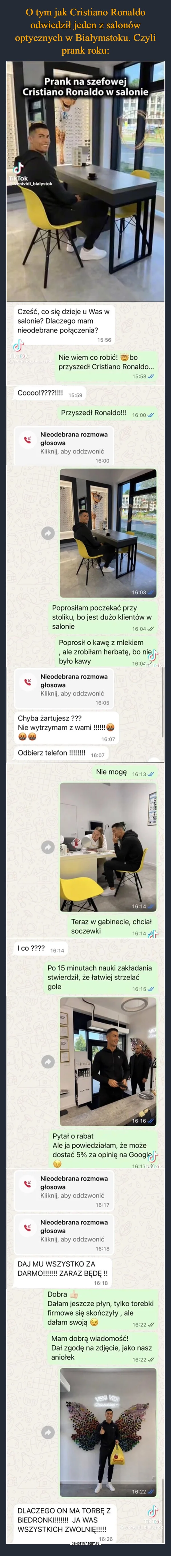 
    O tym jak Cristiano Ronaldo odwiedził jeden z salonów optycznych w Białymstoku. Czyli prank roku: