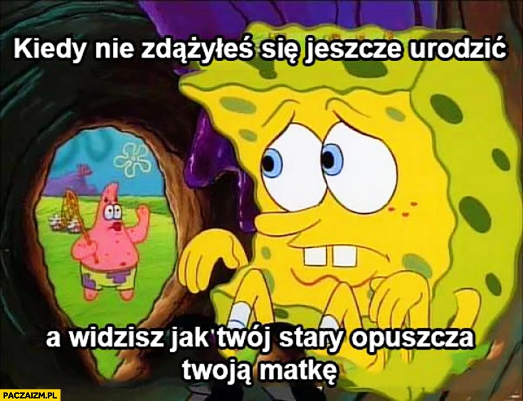 
    Kiedy nie zdążyłeś się jeszcze urodzić a widzisz jak Twój stary opuszcza Twoją matkę Spongebob