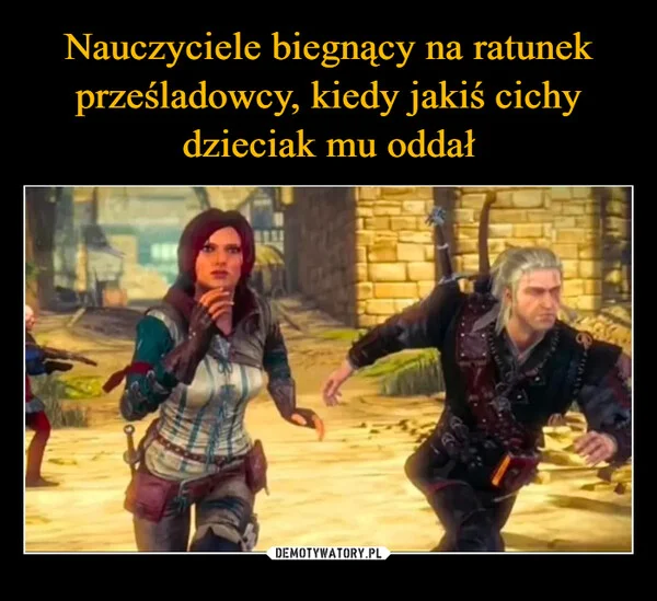 Nauczyciele biegnący na ratunek prześladowcy, kiedy jakiś cichy dzieciak mu oddał