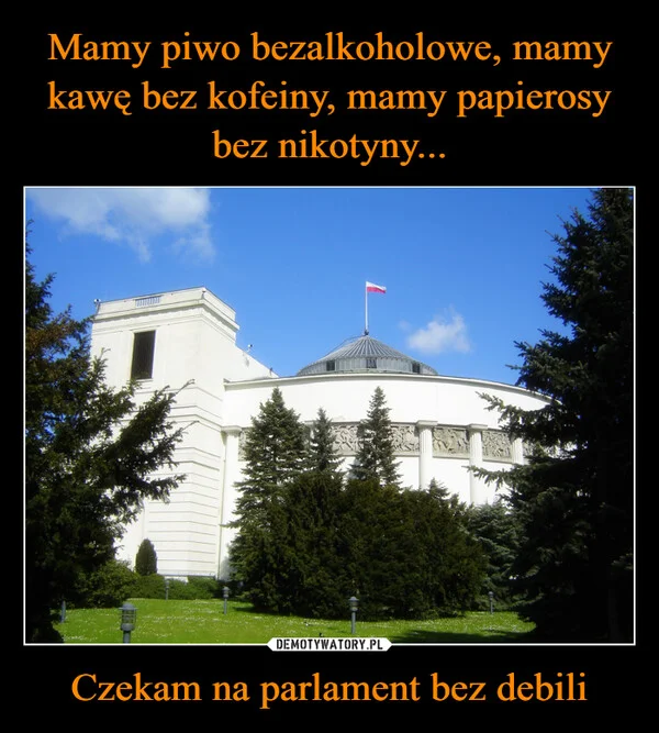 
    Mamy piwo bezalkoholowe, mamy kawę bez kofeiny, mamy papierosy bez nikotyny... Czekam na parlament bez debili