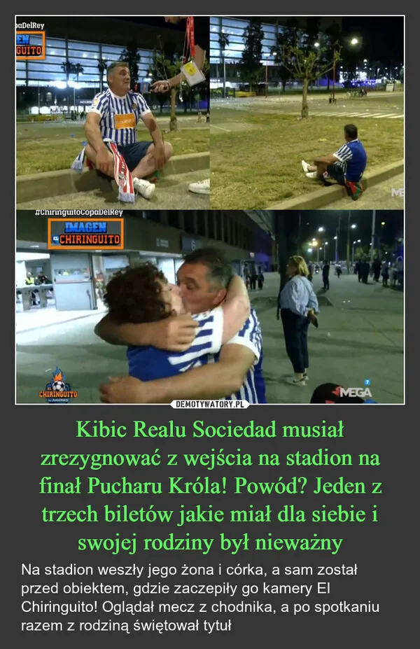 
    Kibic Realu Sociedad musiał zrezygnować z wejścia na stadion na finał Pucharu Króla! Powód? Jeden z trzech biletów jakie miał dla siebie i swojej rodziny był nieważny