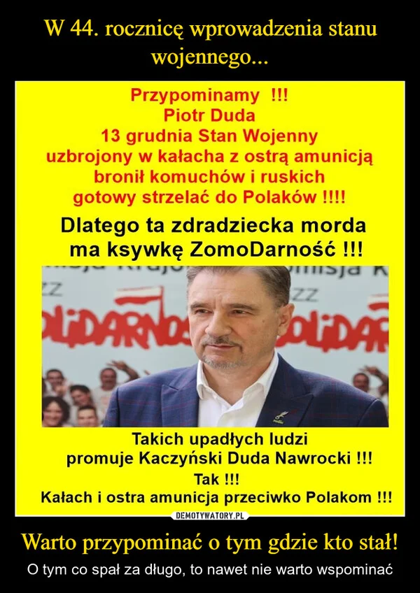 
    W 44. rocznicę wprowadzenia stanu wojennego... Warto przypominać o tym gdzie kto stał!
