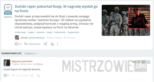 
    Duński raper wysłany na front przez Rosję.