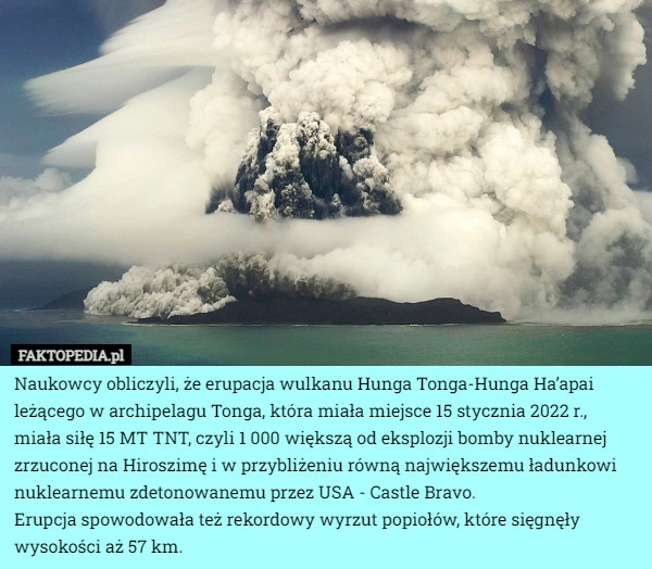 
    Naukowcy obliczyli, że erupacja wulkanu Hunga Tonga-Hunga Ha’apai leżącego