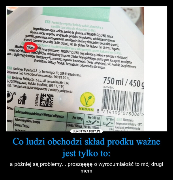 
    Co ludzi obchodzi skład prodku ważne jest tylko to: